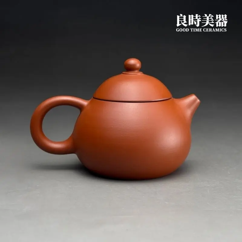 良時美器台灣茶器推薦-林永裕手作朱泥西施壺130ml扁圓幾何整體造型