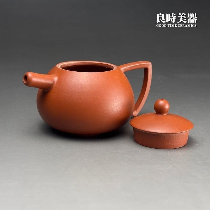 良時美器台灣茶器推薦-陳巧松手拉坏幾何朱泥壺100ml壺蓋