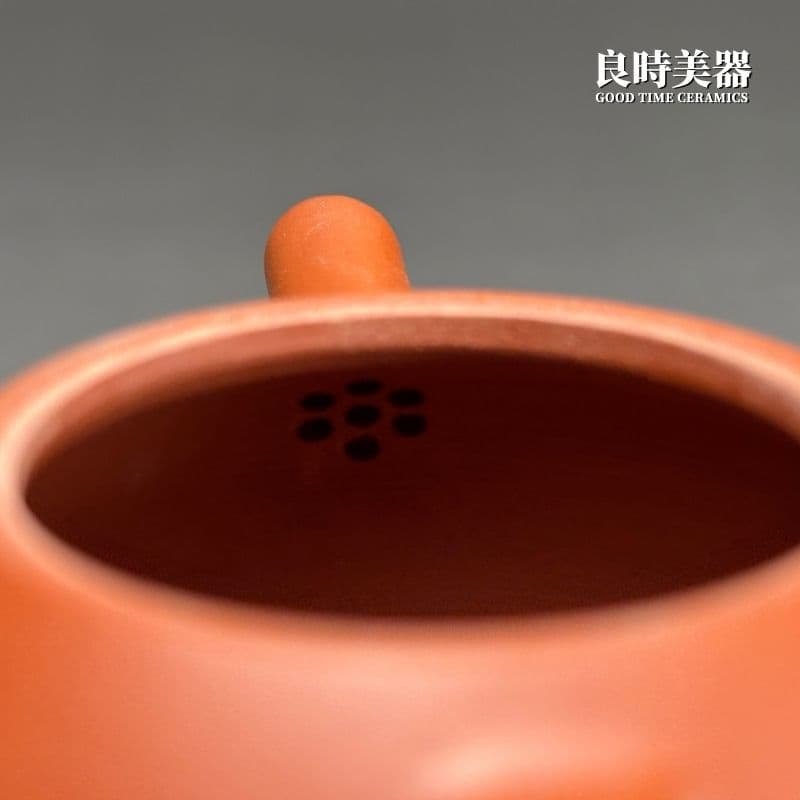 良時美器台灣茶器推薦-陳巧松手拉坏幾何朱泥壺100ml茶壺內孔