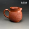 高端台灣茶器-陳政嵐手作爆裂朱泥茶海壺腹爆裂紋理與平滑壺頸對比細節