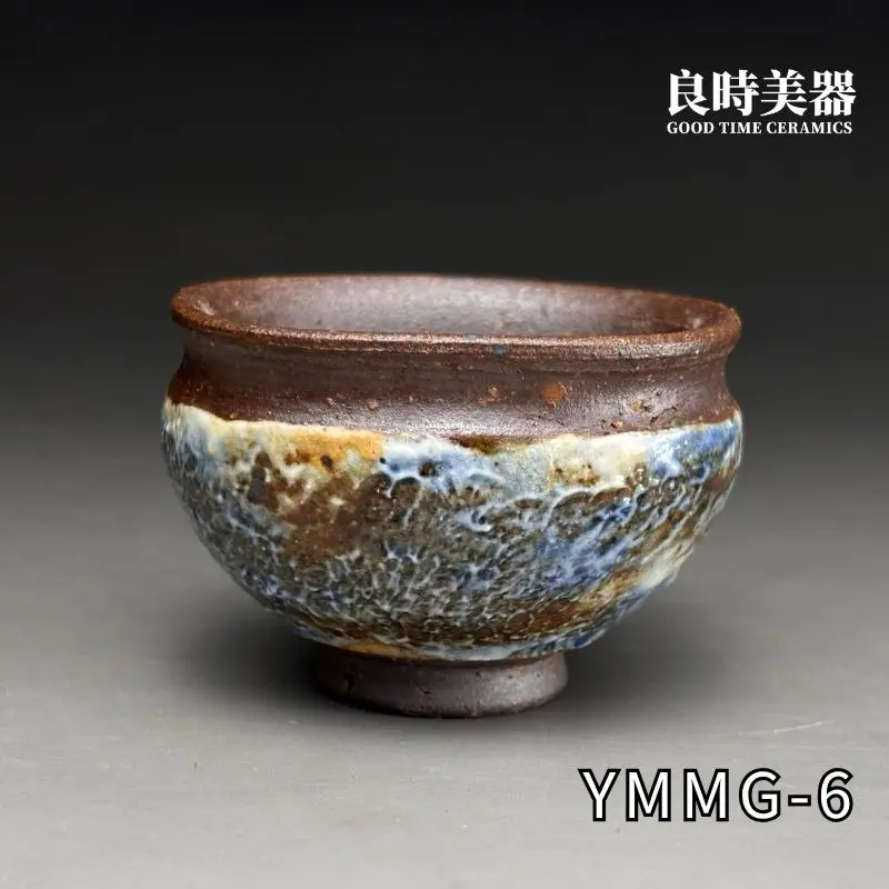 台灣茶具-陳明謙手作天空藍窯變岩礦杯-ymmg-6正面外觀與手工四方方口造型