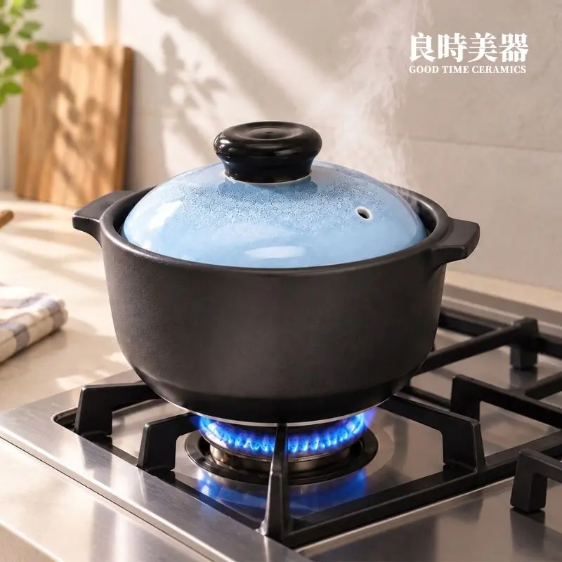 K-NHT-1 (5) 耐熱陶瓷砂鍋瓦斯爐直火燉肉煲湯鎖住原汁原味(青天藍)