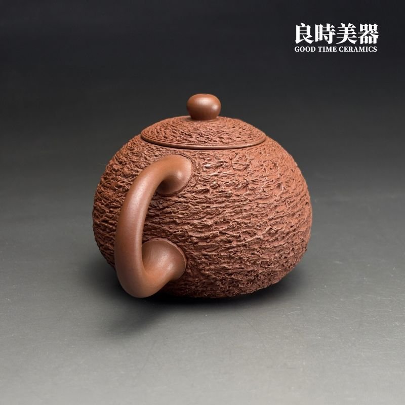 台灣茶具-李崑明冰煙朱泥壺180ML手把外觀