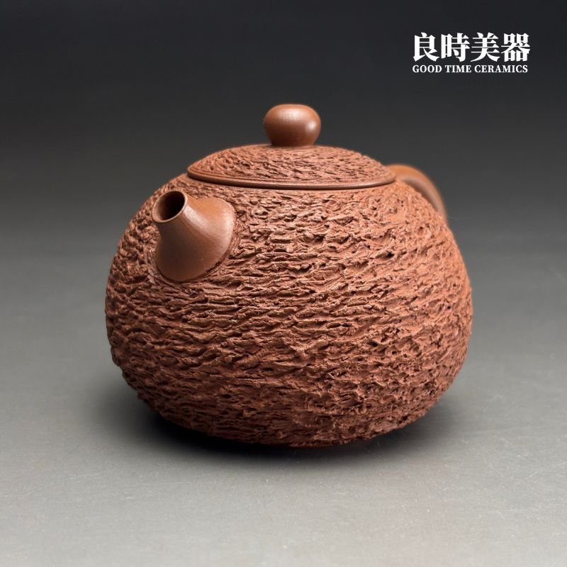 台灣茶具-李崑明冰煙朱泥壺180ML側視圖